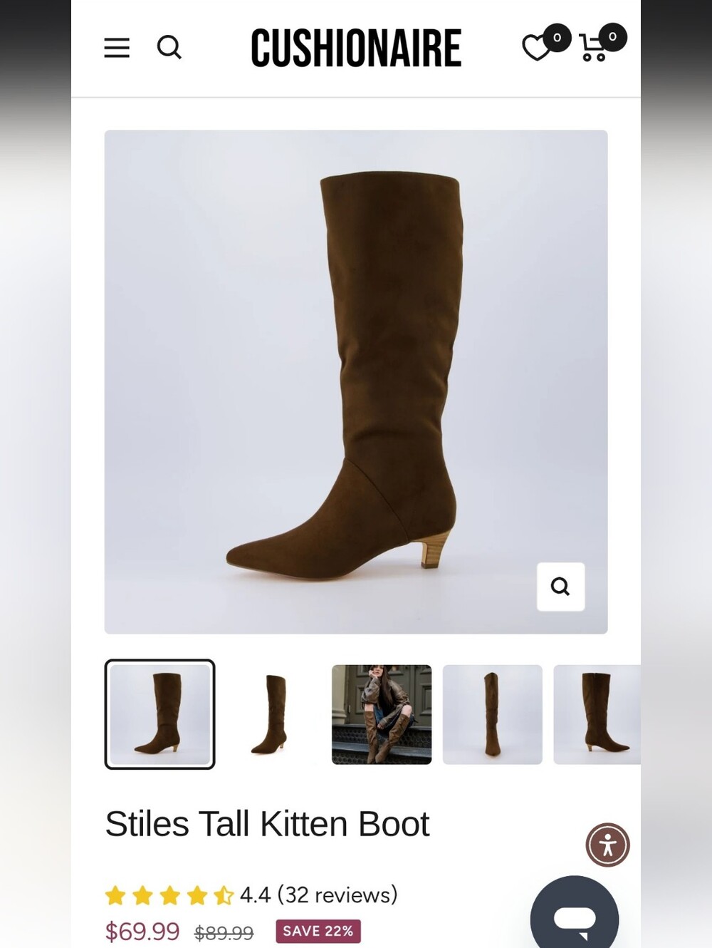 Cushionaire Stiles Chocolate Brown Suede-look Knee-High Boot With Kitten Heel